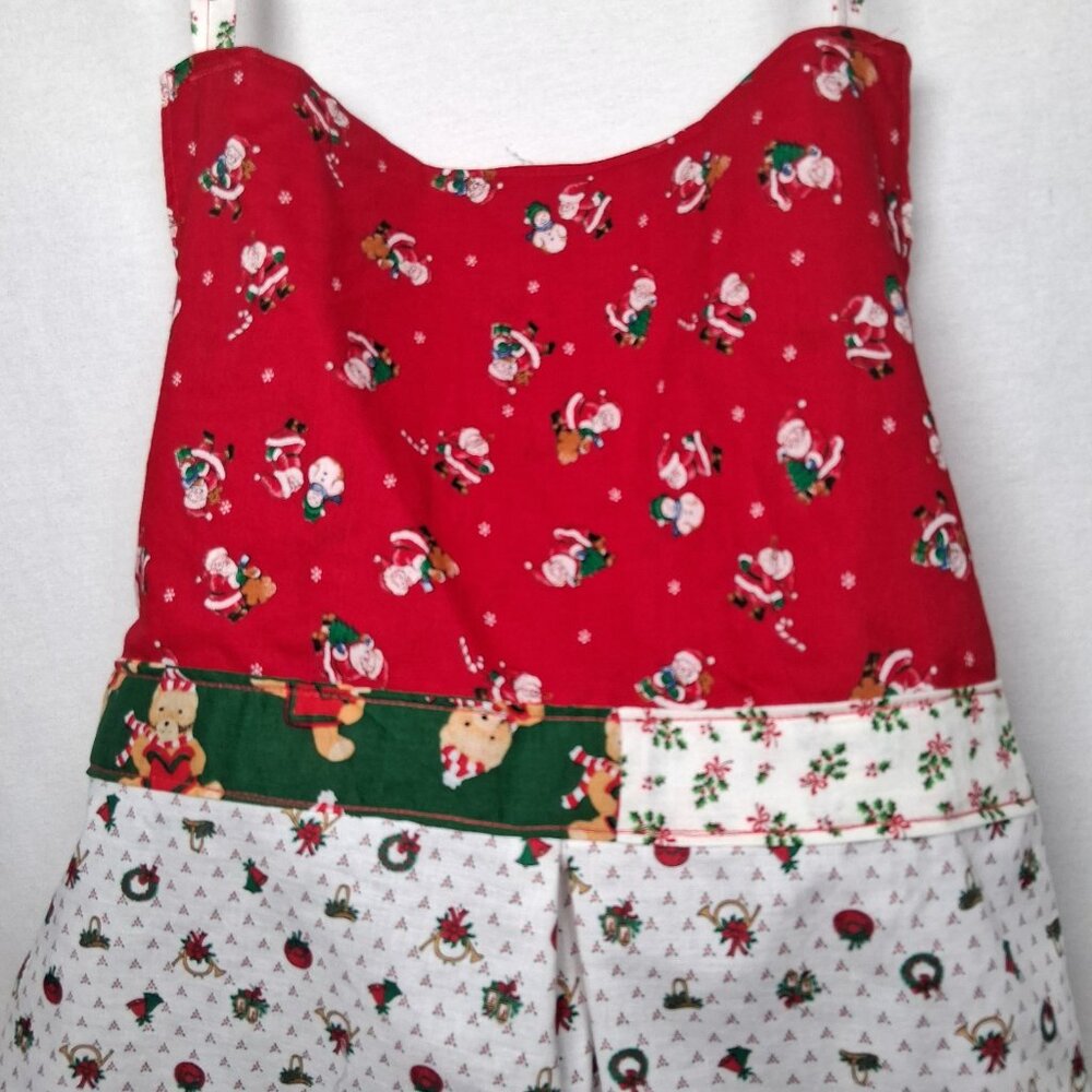 Handmade Patchwork Christmas Apron Santa Claus Wreath French Horn One Size - Picture 9 of 16